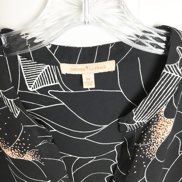Gibson Latimer Floral Black 3/4 Sleeve Top Size M - Picture 2 of 6